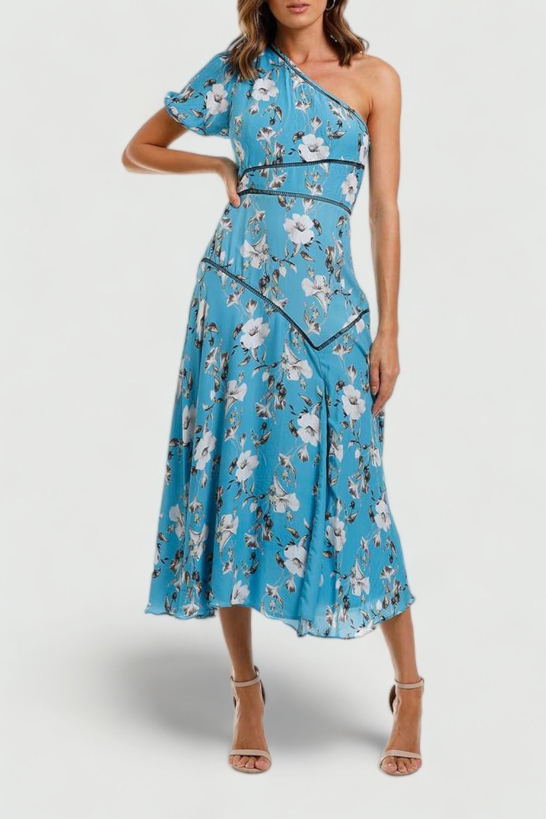 Talulah Cannes Midi Dress Blue Valentine Floral Asymmetrical