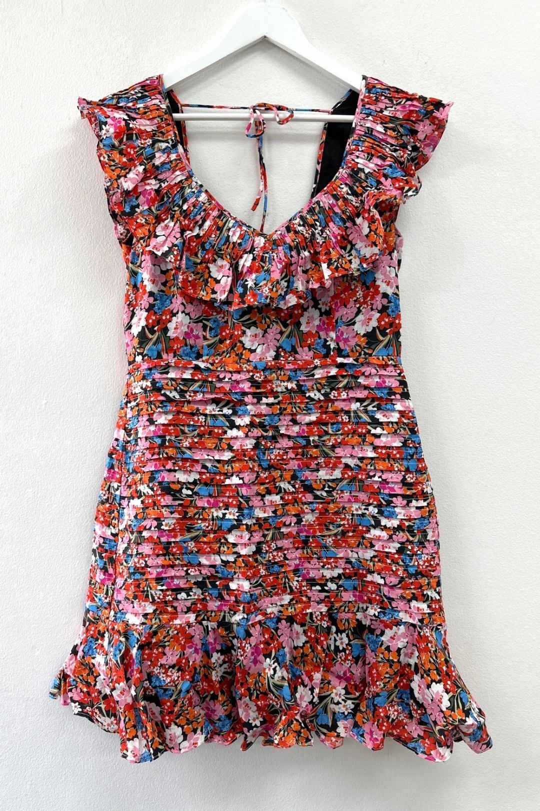 ruffle collar cloud print mini dress Selkie Blue Cloud Print Organza Puff Sleeve Layered Mini Dress Square Neck