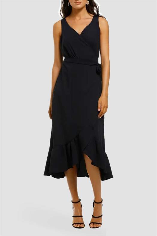 Short Sleeve Crepe Sheath Dress - Black