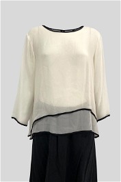 Taylor - White Silk Blouse With Black Trim