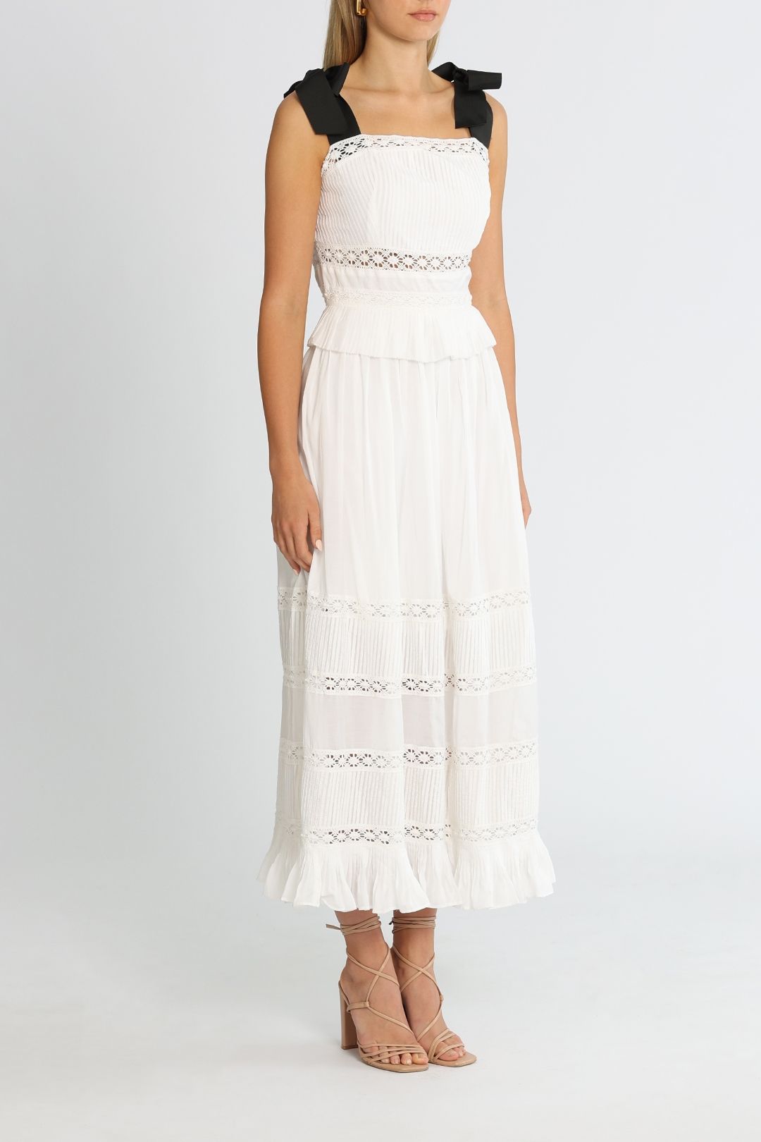 Promis Midi Dress With Grosgrain Straps White