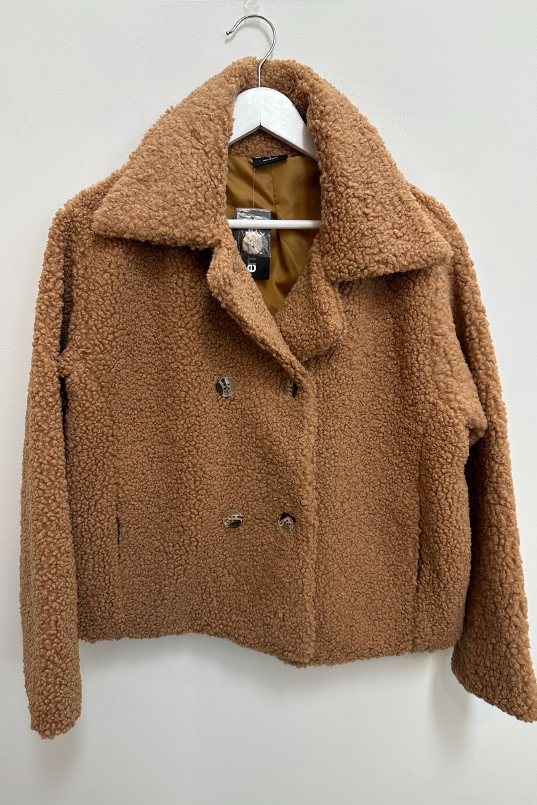 Emerge Teddy Double Breasted Jacket in Brown