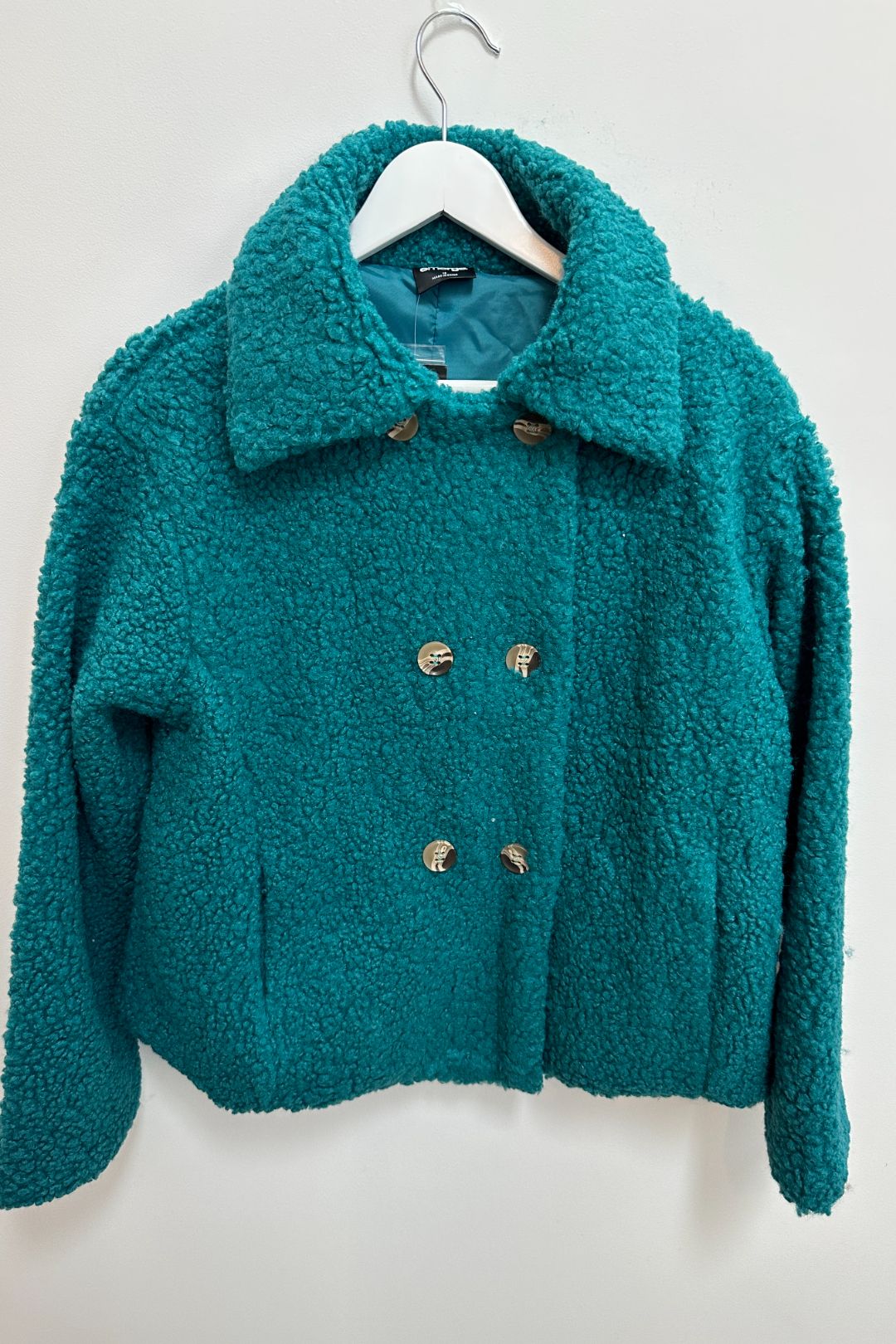 Emerge Teddy Double Breasted Jacket in Teal