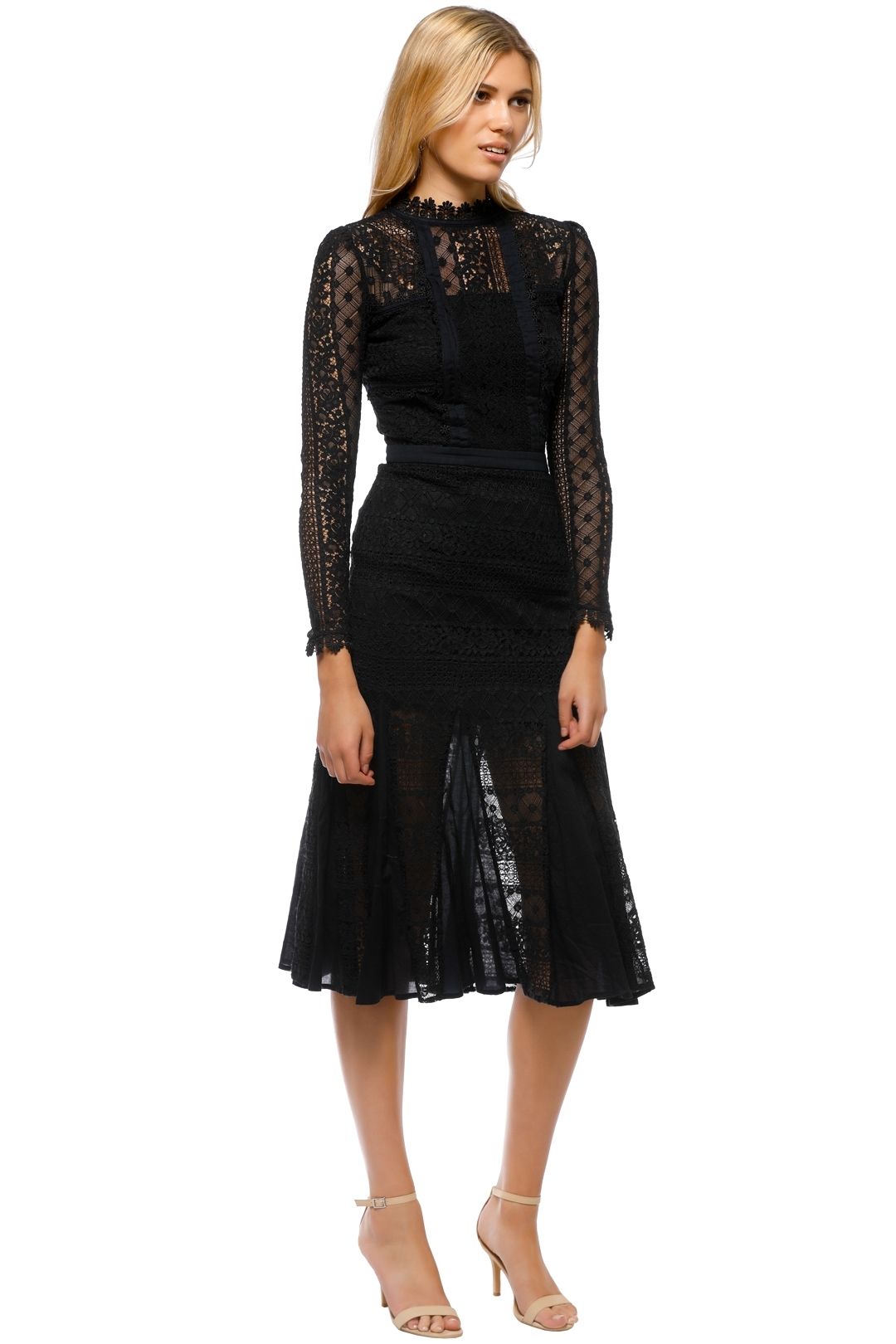 Long-Sleeve Lace Midi