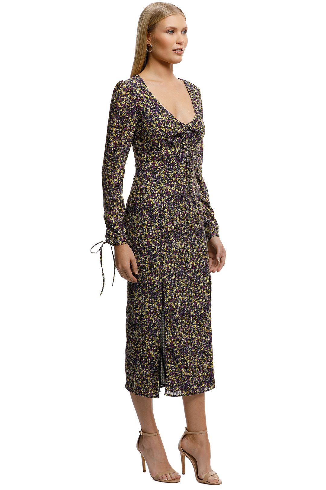 The East Order-Mags LS Midi Dress-Yellow Floral-Side