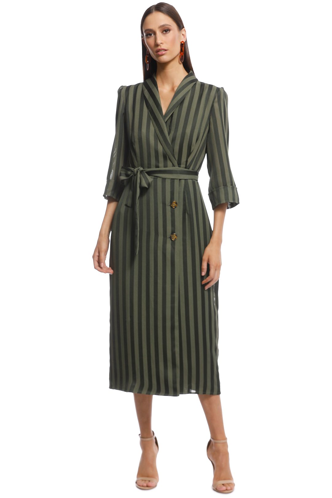 The East Order - Harper Midi Dress - Green Stripes - Front