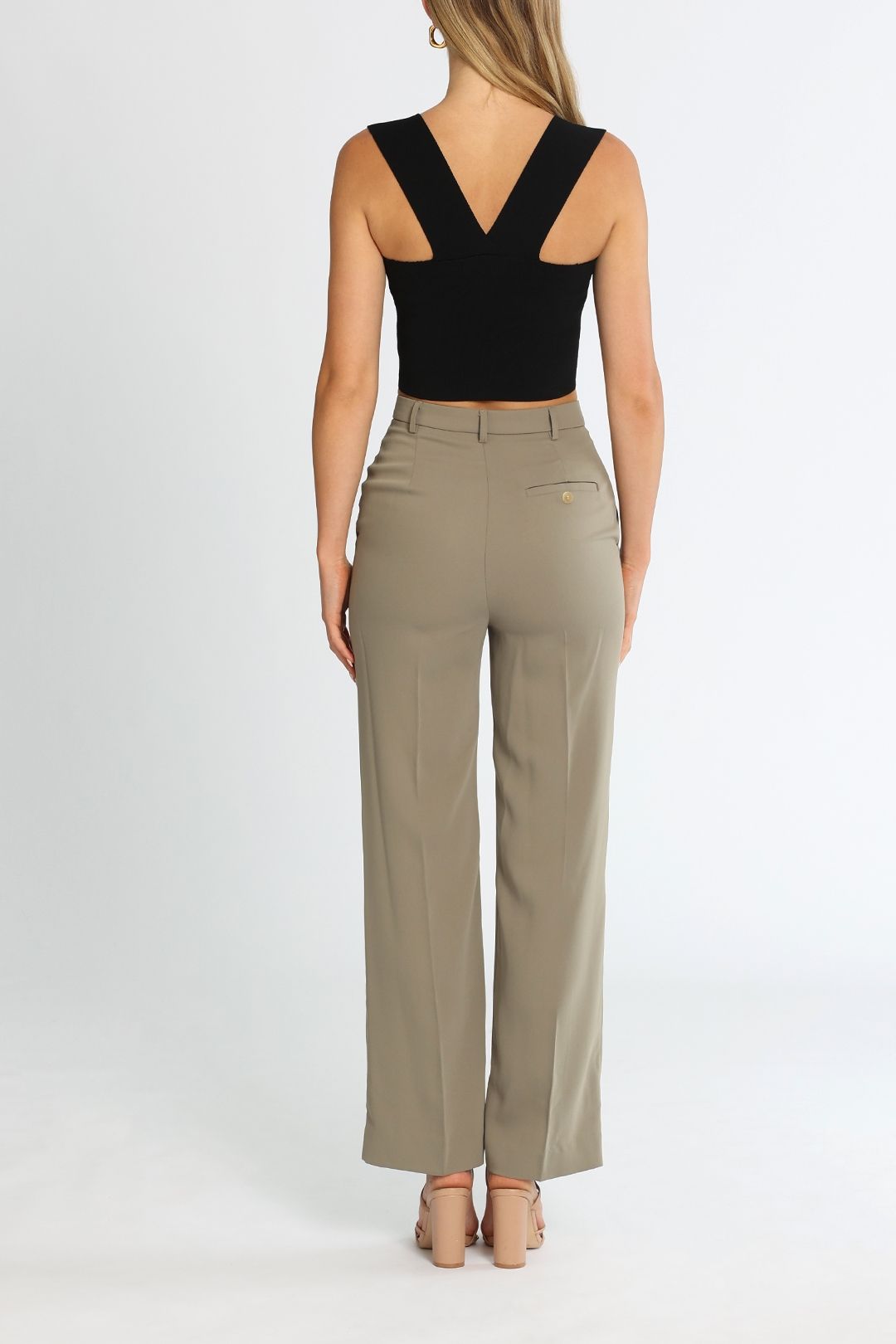The Frankie Shop Isla Tailored Trousers Coriander Back Pocket