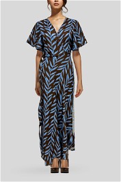 The Holiday Design Tropics Wrap Dress Blue Frond Print