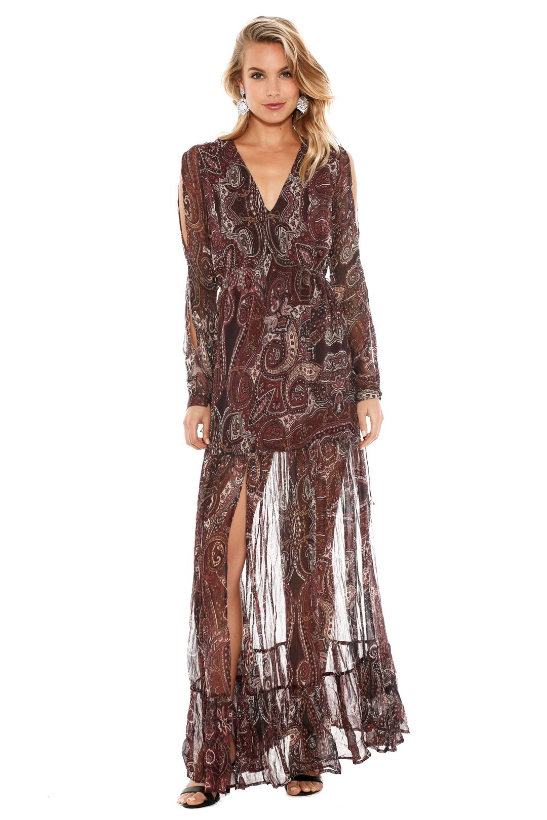 The Jetset Diaries - Labyrinth Paisley Maxi Dress - Burgundy - Front