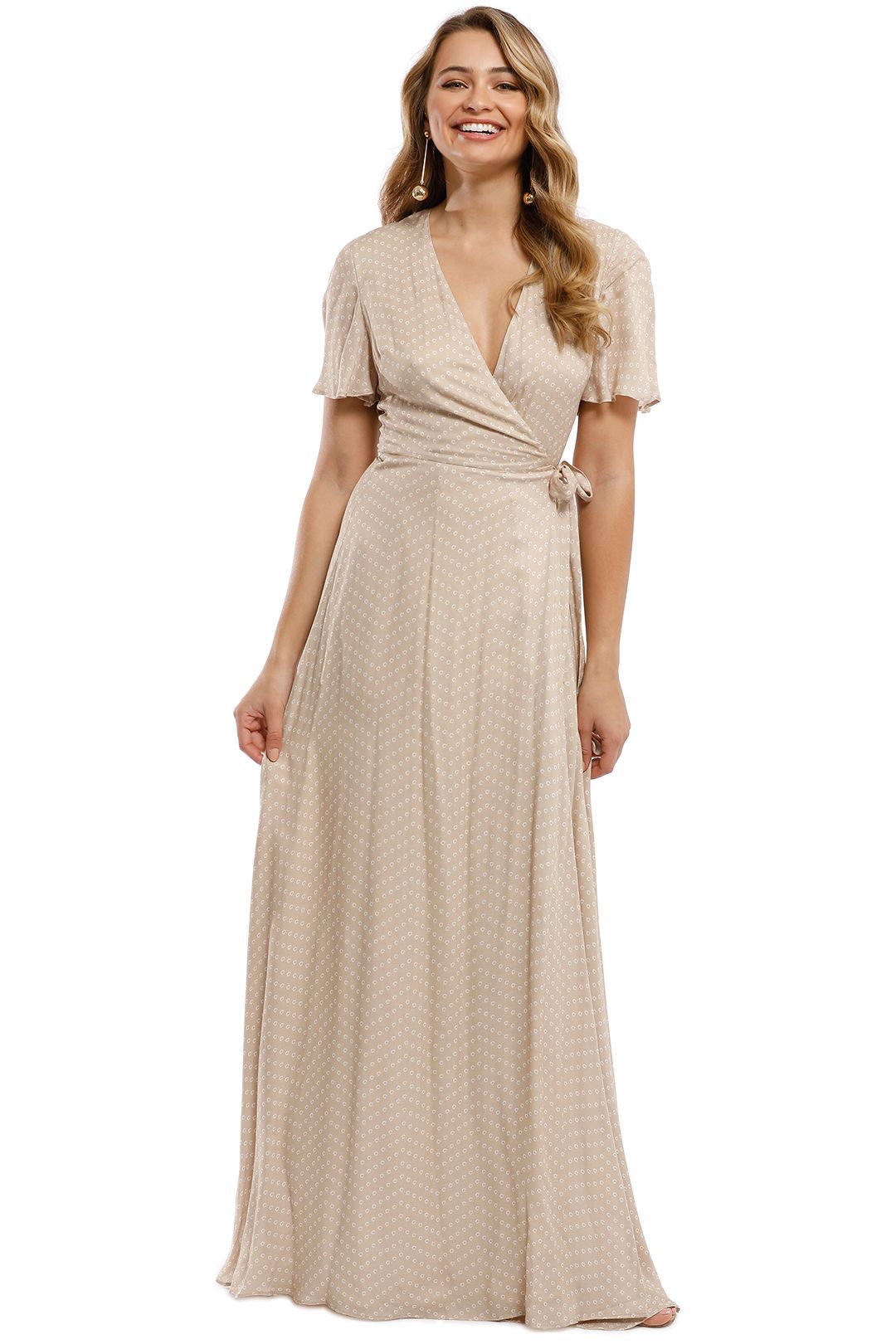 Mohea Maxi Wrap Dress in Sand by The Jetset Diaries for Rent