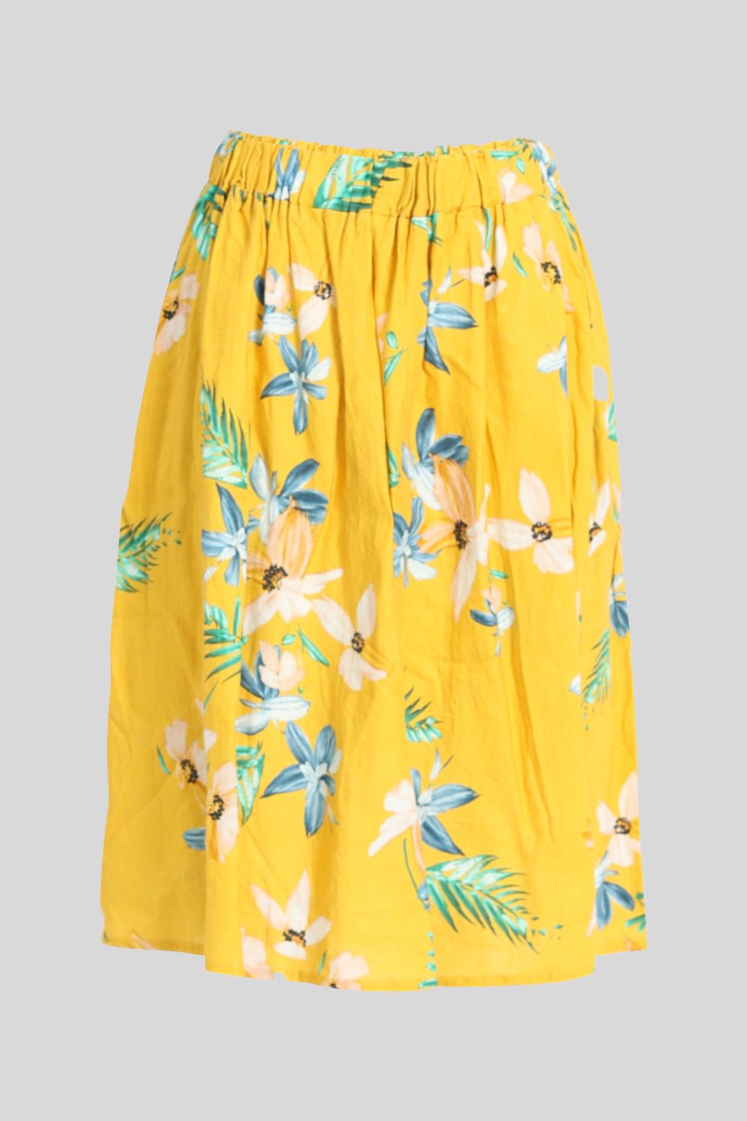The Social Outfit Yellow Floral Linen Gathered Midi Skirt