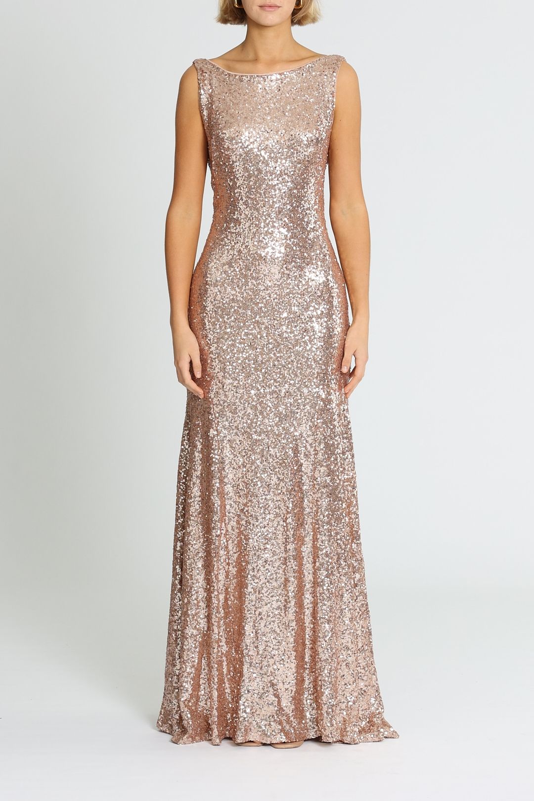 Gemma Gown in Rose Gold by Theia for Hire GlamCorner