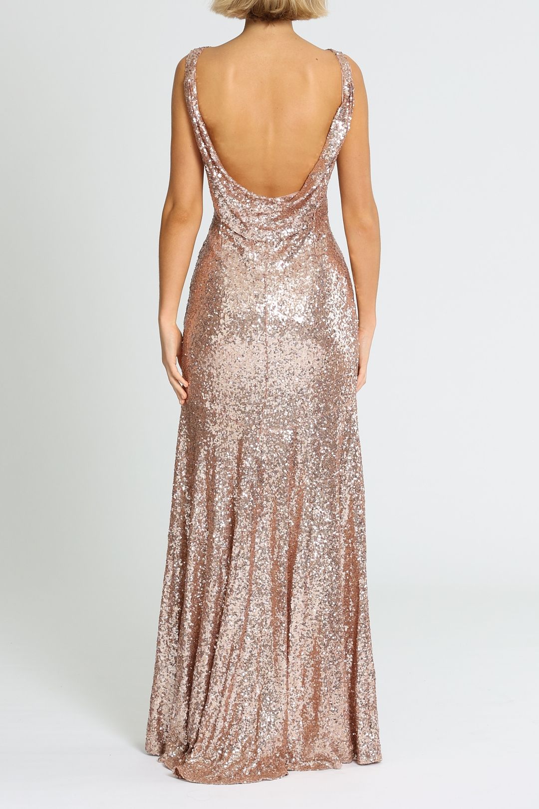 Theia Gemma Gown Rose Gold Cowl Back
