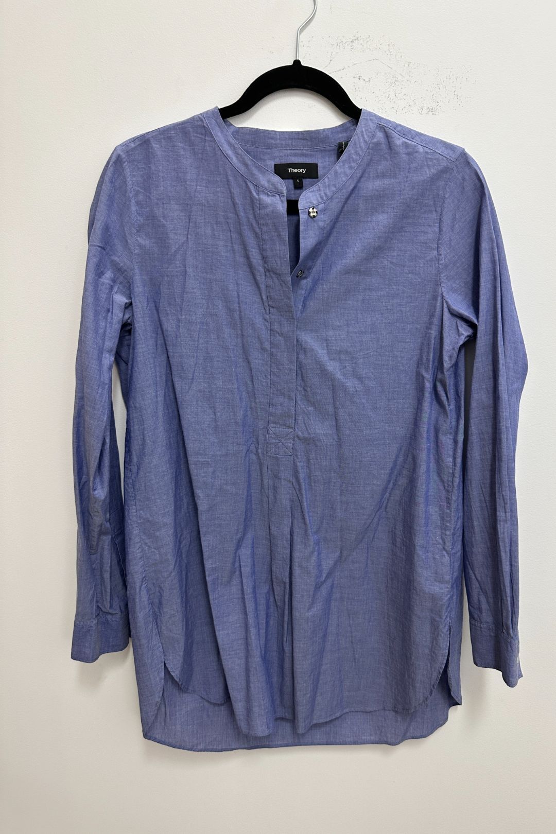 Buy Collarless Blue ButtonDown Shirt Theory GlamCorner