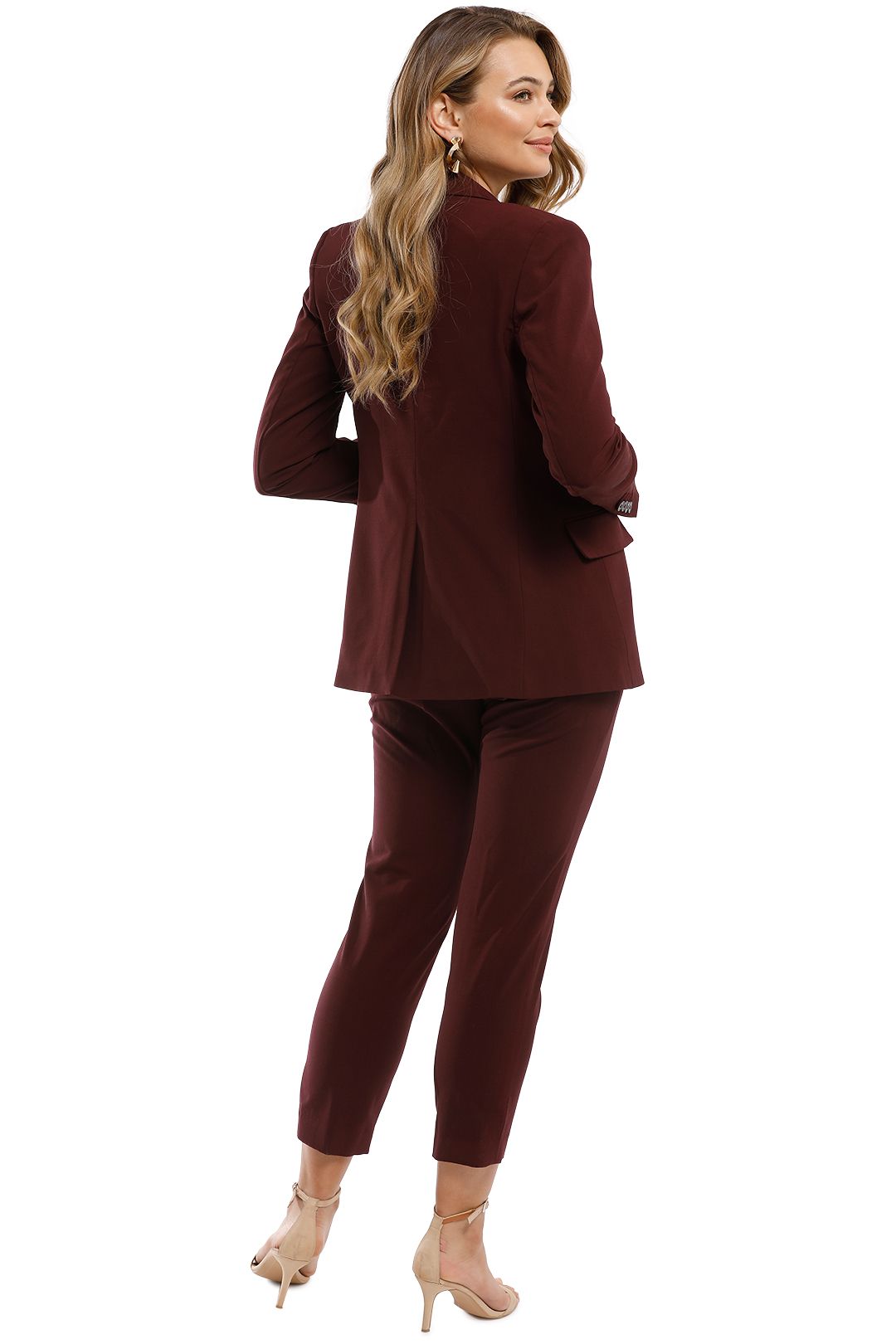 Theory - Essentials Jacket and Pant Set - Burgundy - Back