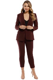 Theory - Essentials Jacket and Pant Set - Burgundy - Front