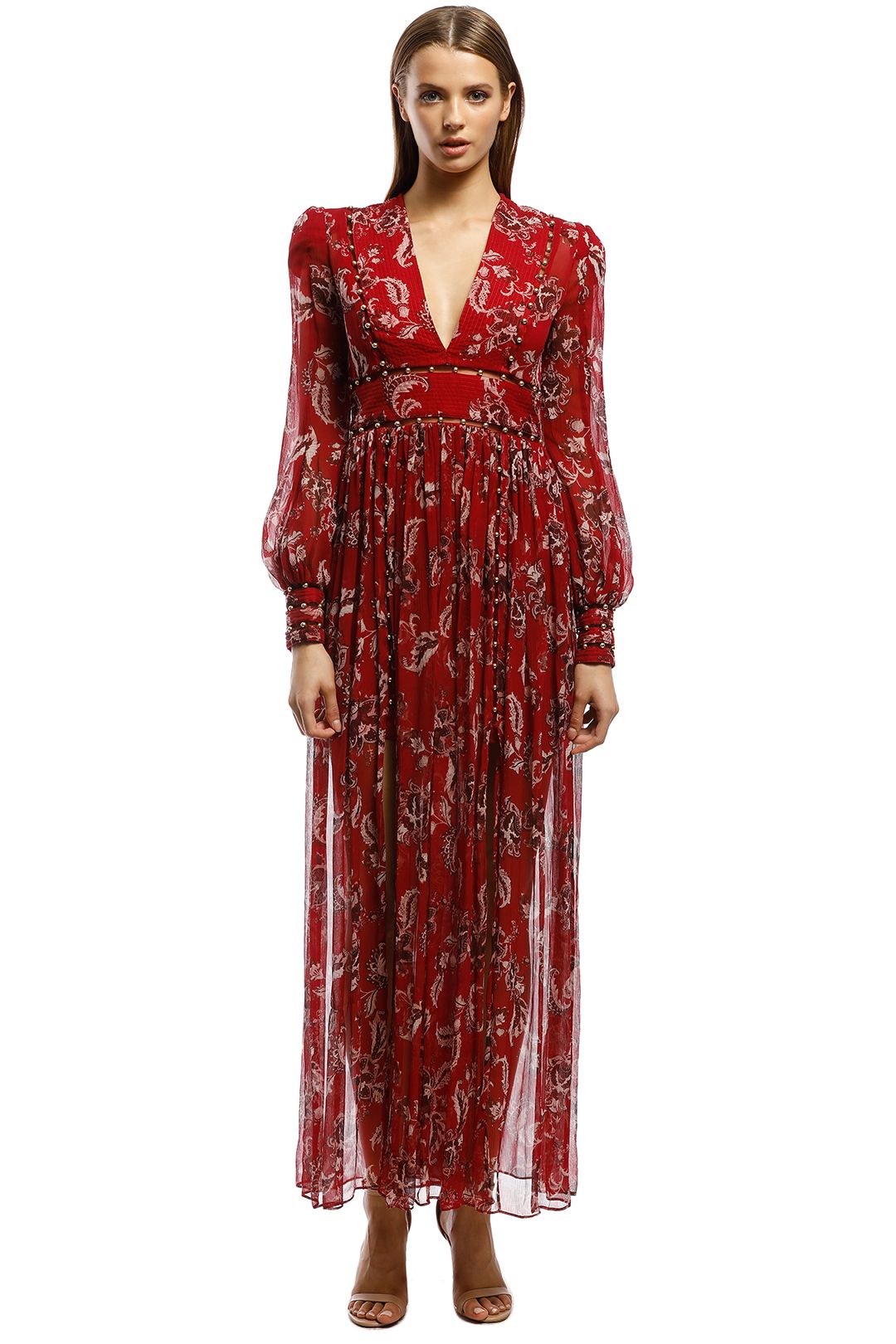 Thurley-Talitha Maxi Dress-Manor Chintz Red-Front