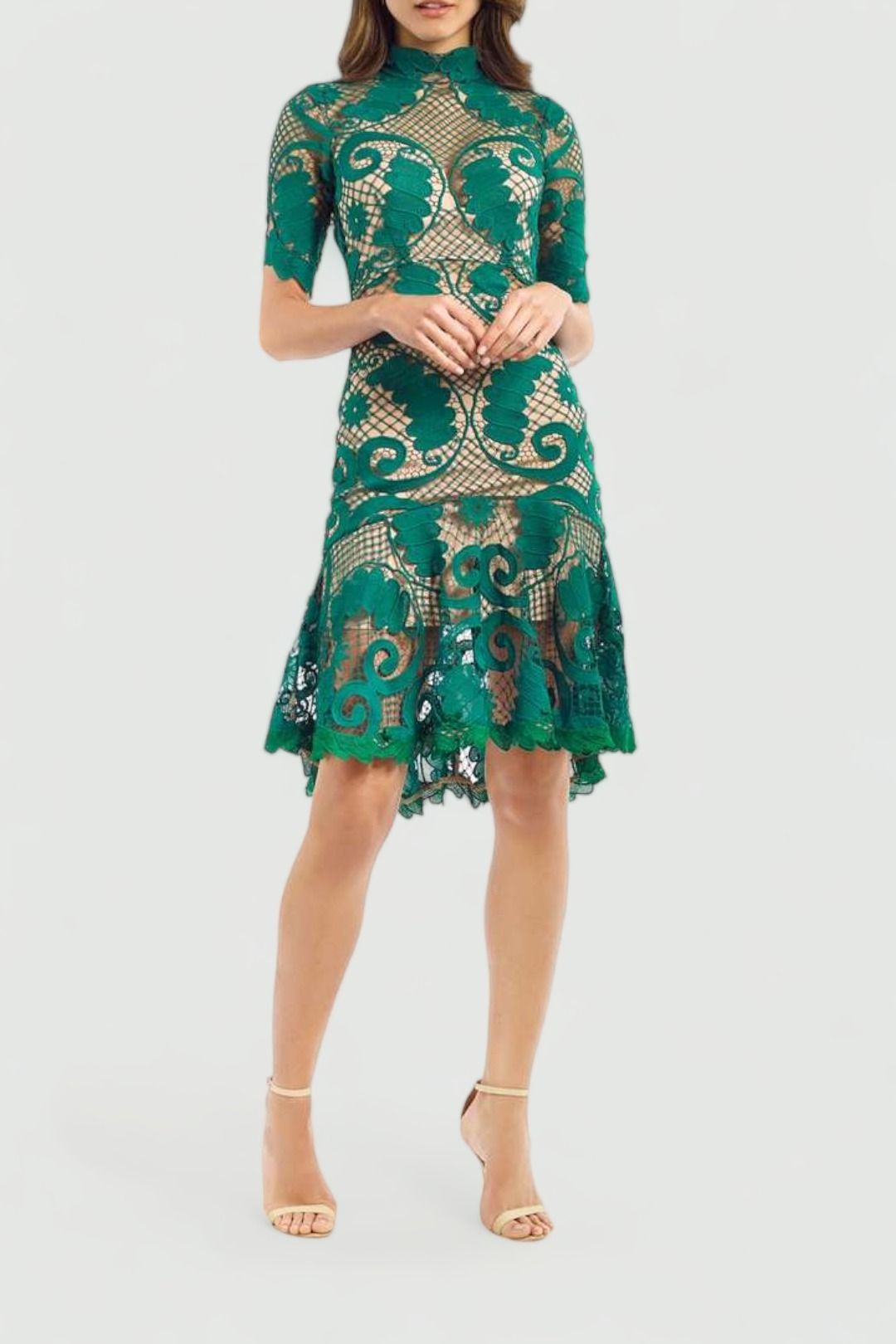 Thurley - Babylon Lace Dress - Emerald - Front