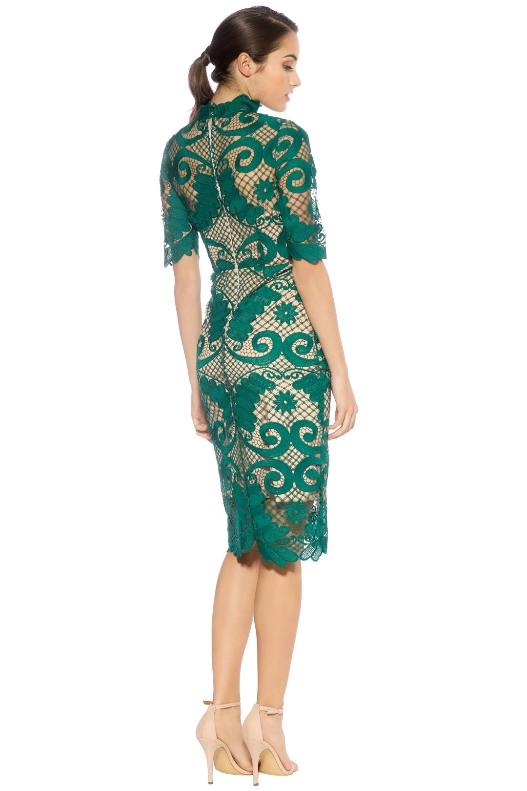 Thurley - Babylon Pencil Lace Dress - Emerald - Back