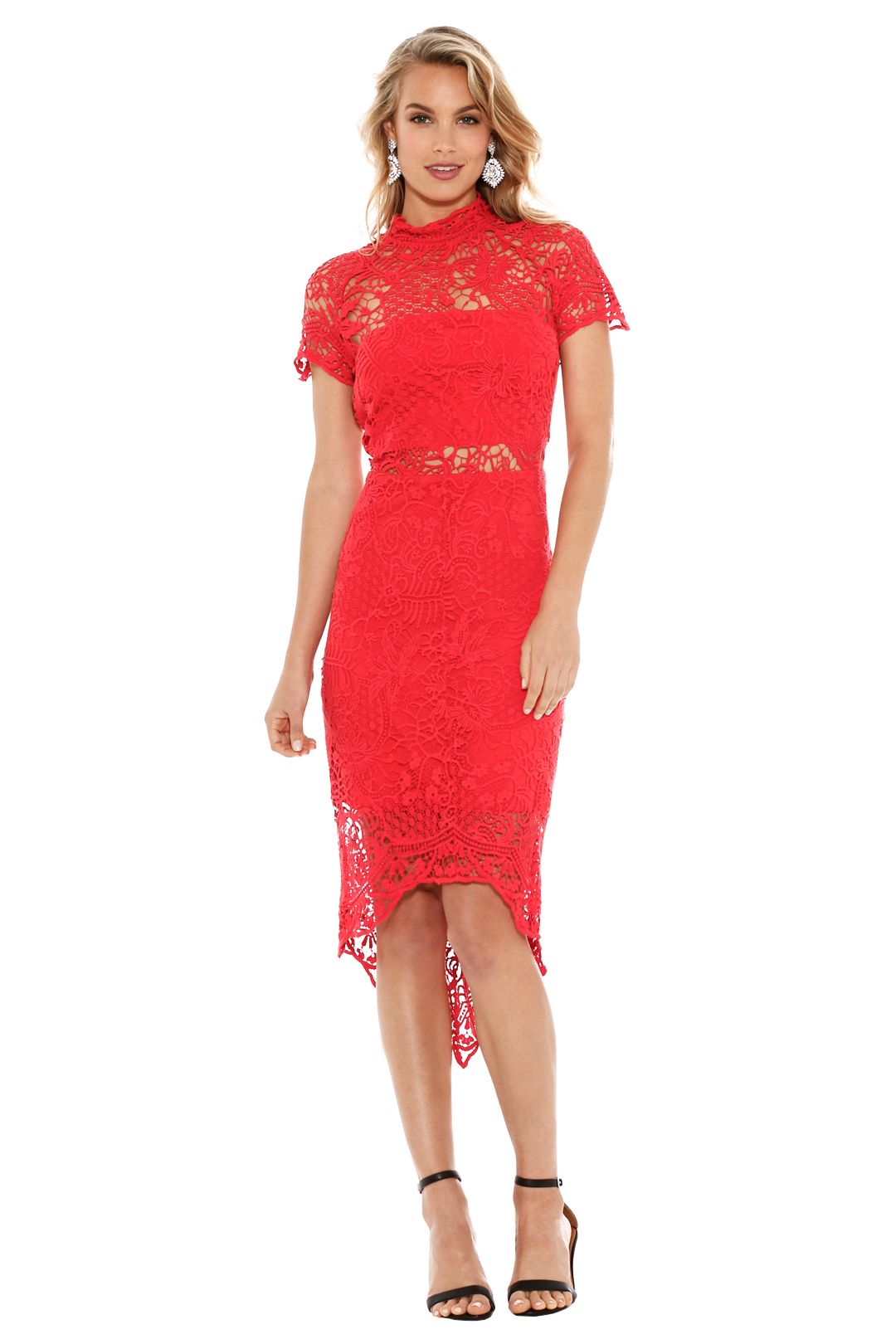 Thurley - Bed Of Roses Lace Dress - Red - Front