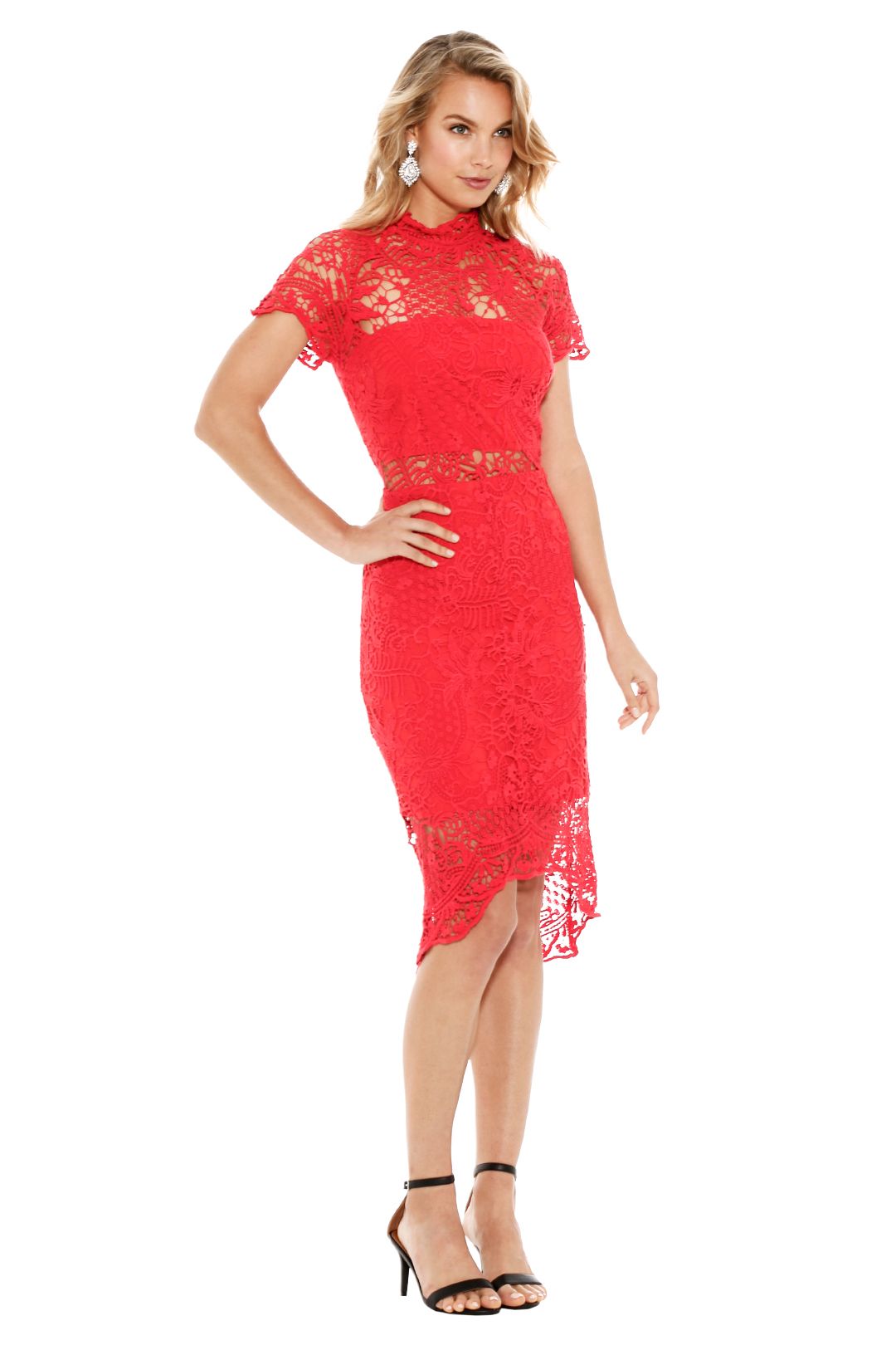 Thurley - Bed Of Roses Lace Dress - Red - Front