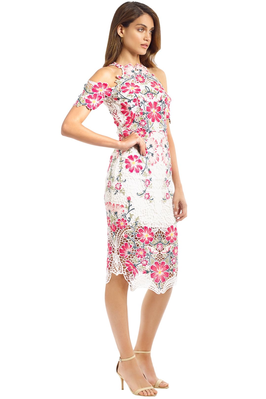 Thurley - Flower Bomb Lace Midi Dress - Pink Multi - Side