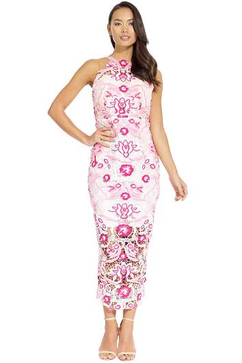 open lace back dress Floral Print Bodycon Midi Dress  Spaghetti Strap Midi with Slit