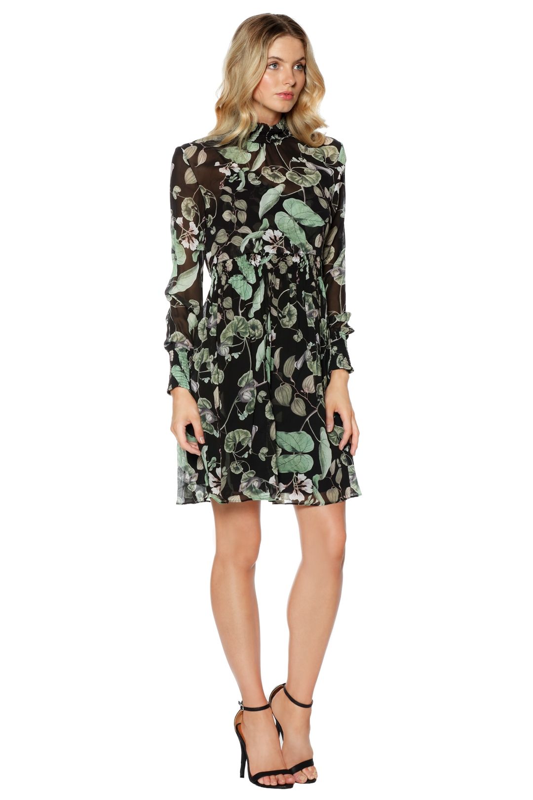 Thurley - Snap Dragon Print Dress - Green Floral - Side