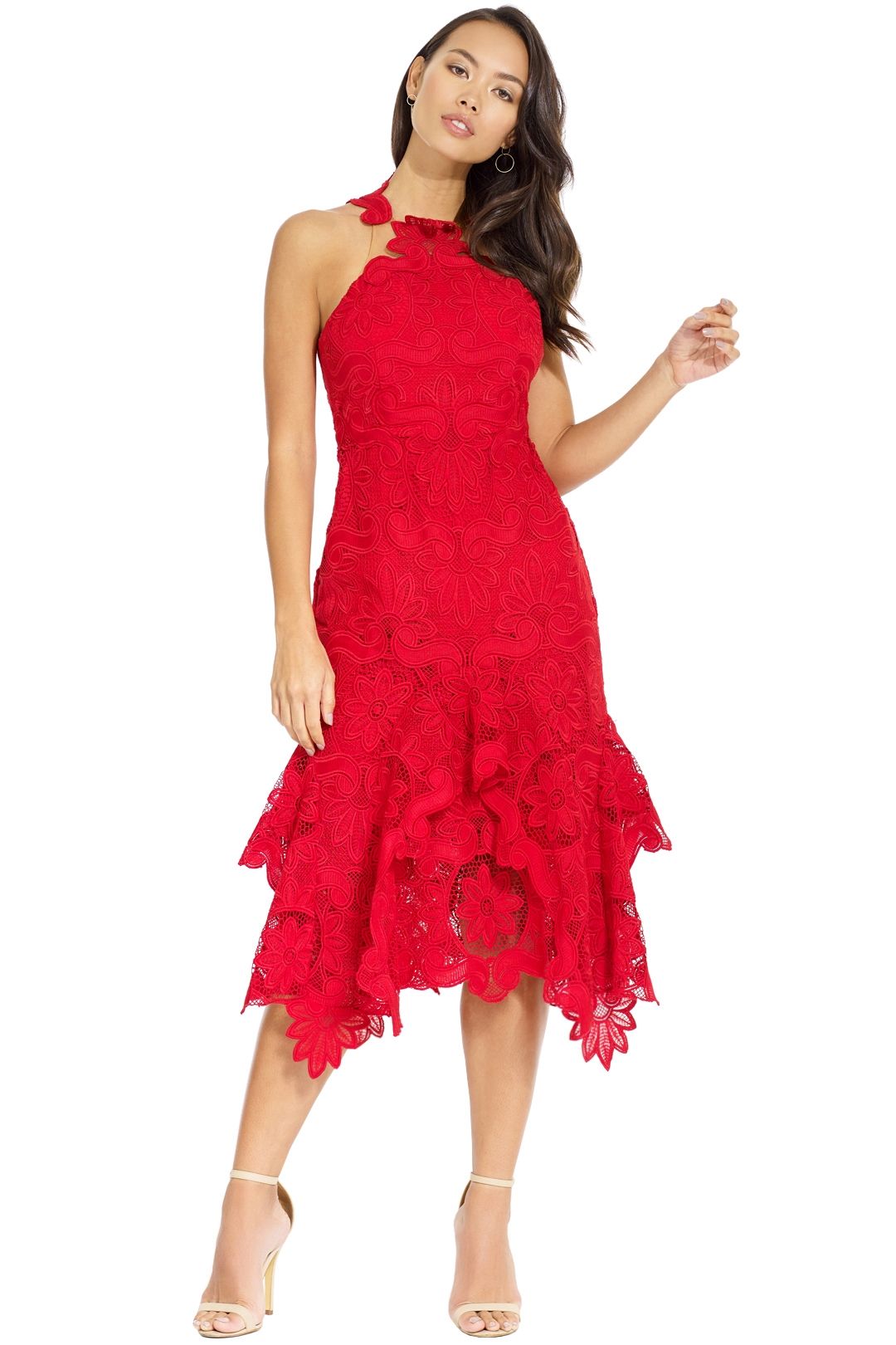 Thurley - Waterlily Midi Dress - Red Rose - Front