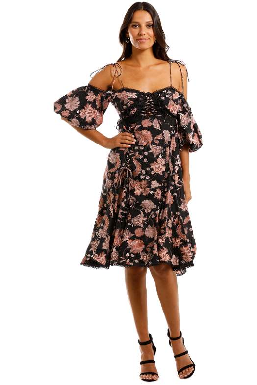 knee length dresses for ladies Pineapple Print Bow Shoulder Midi Dress main image 0