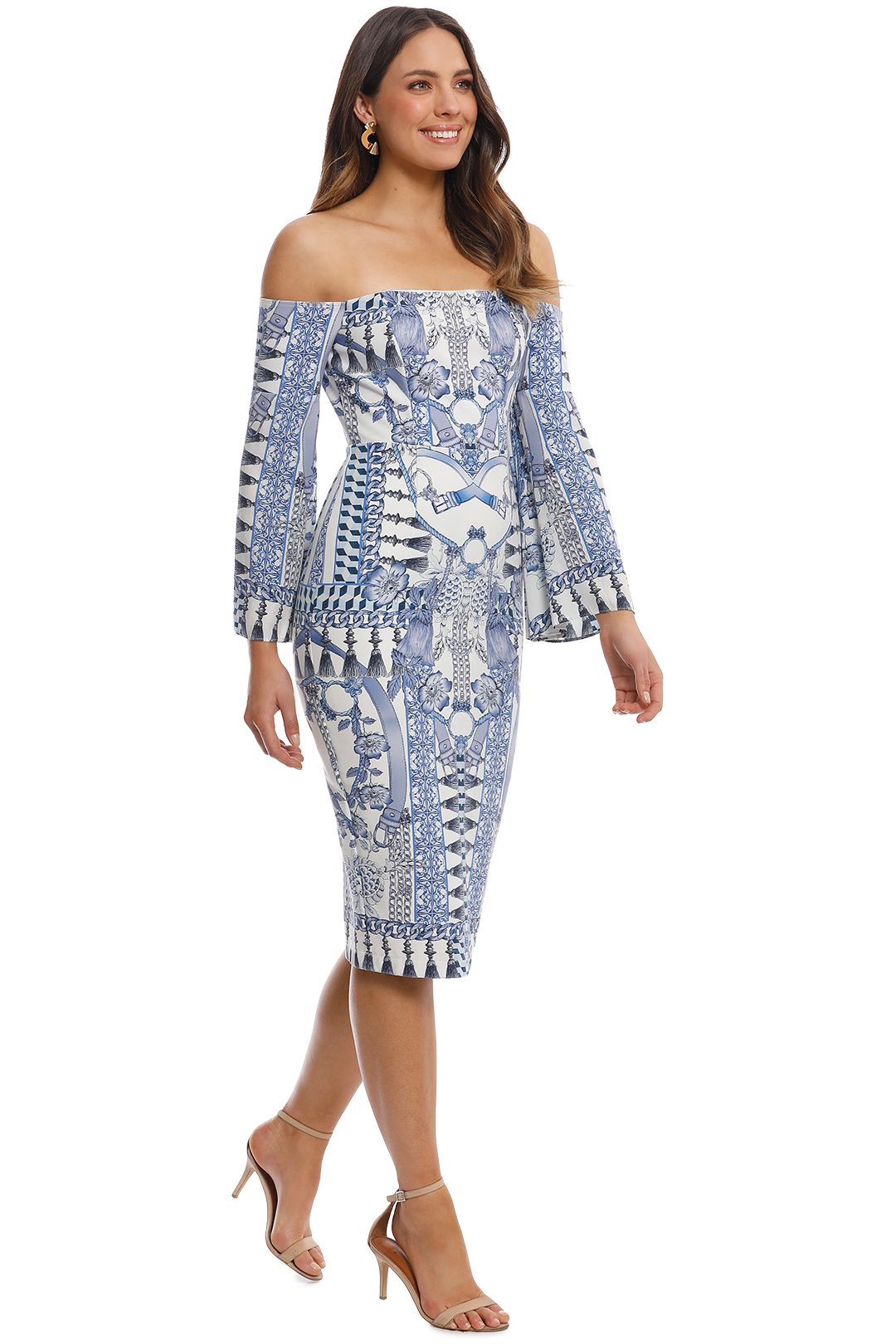 Thurley - Wedgewood Print Bonded Dress - Blue - Side