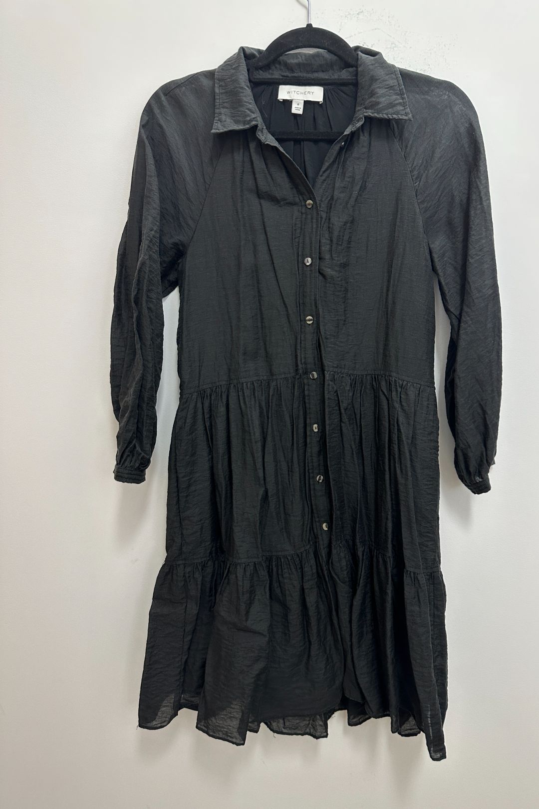 Tiered Mini Shirt Dress in Black