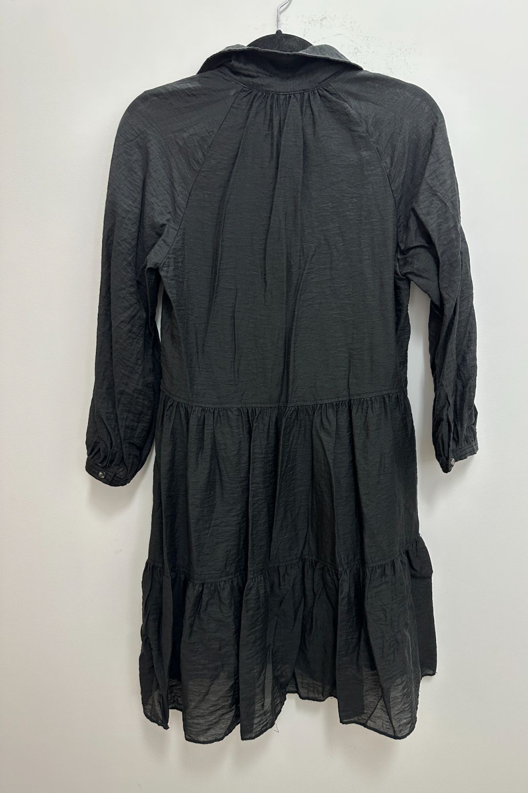 Tiered Mini Shirt Dress in Black