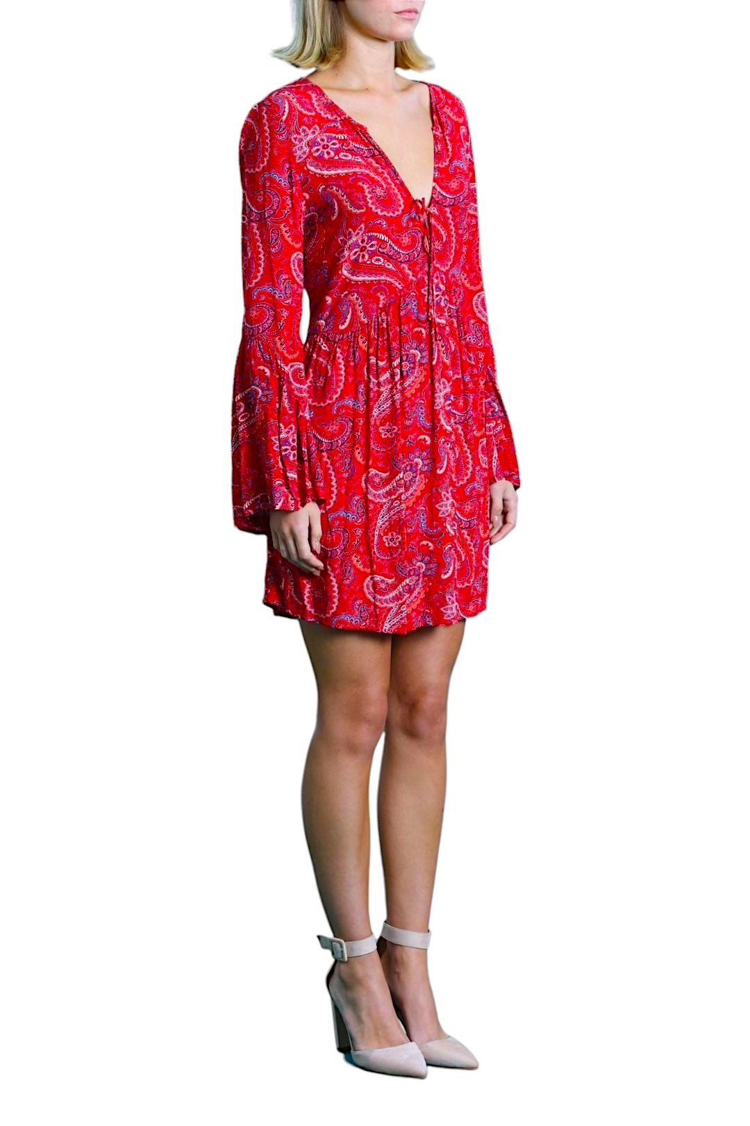Tigerlily Mayfield Paisley Boho Relaxed Mini Dress Red