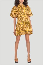 Tiled Hanson Palm Mini Dress in Yellow