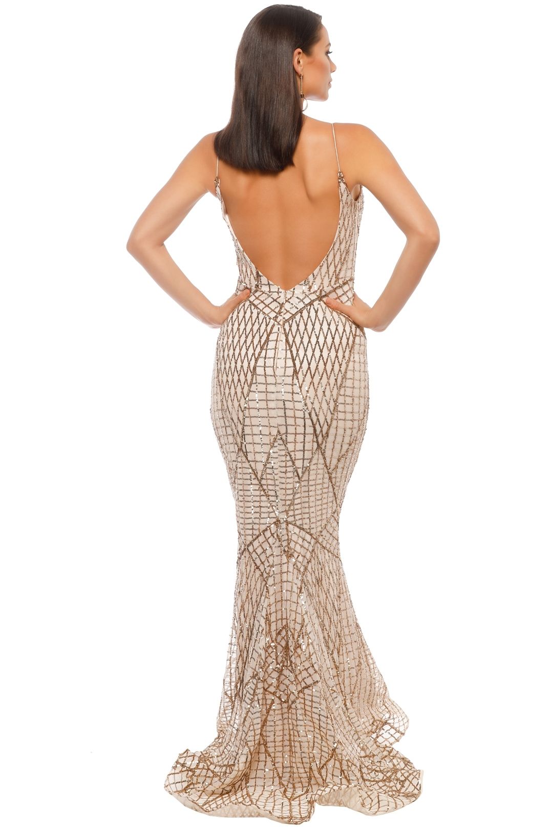Tinaholy - Gold Sequin Gown - Gold - Back
