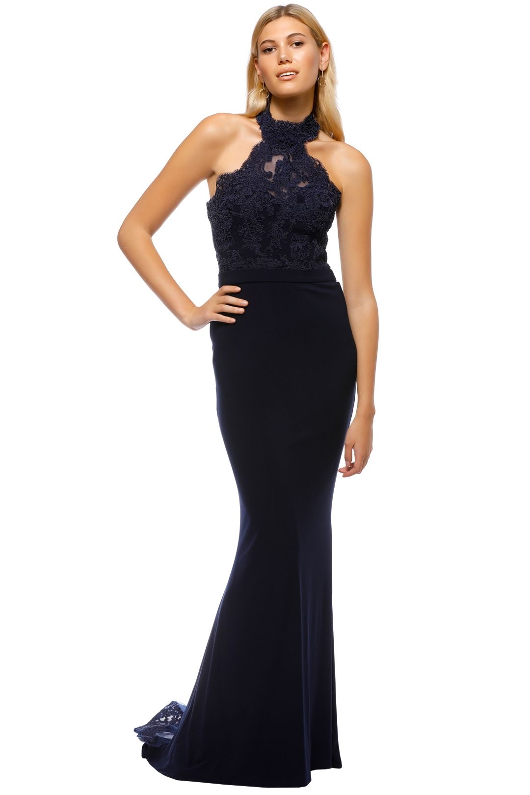 Tinaholy - Lana High Neck Gown - Navy - Front