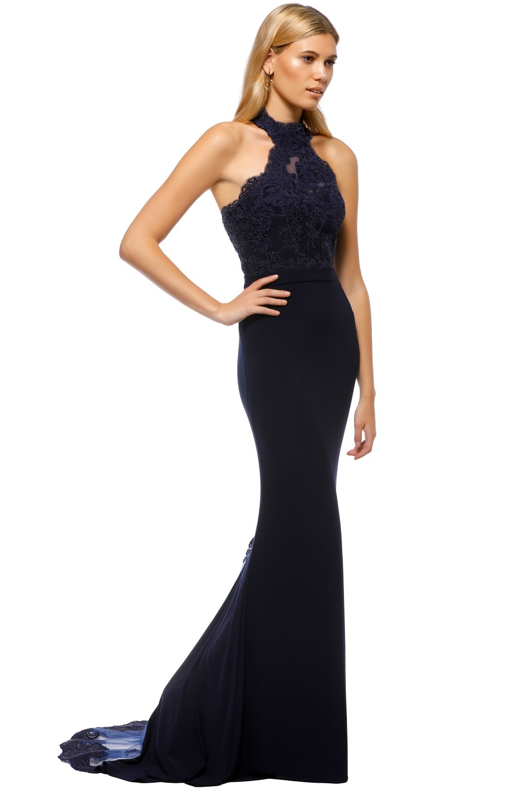 Tinaholy - Lana High Neck Gown - Navy - Side