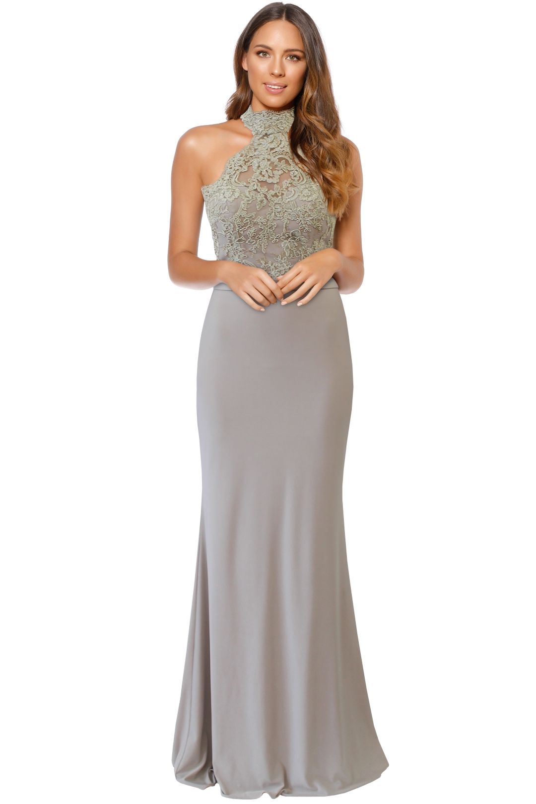 Tinaholy - Lana High Neck Gown - Sand - Front
