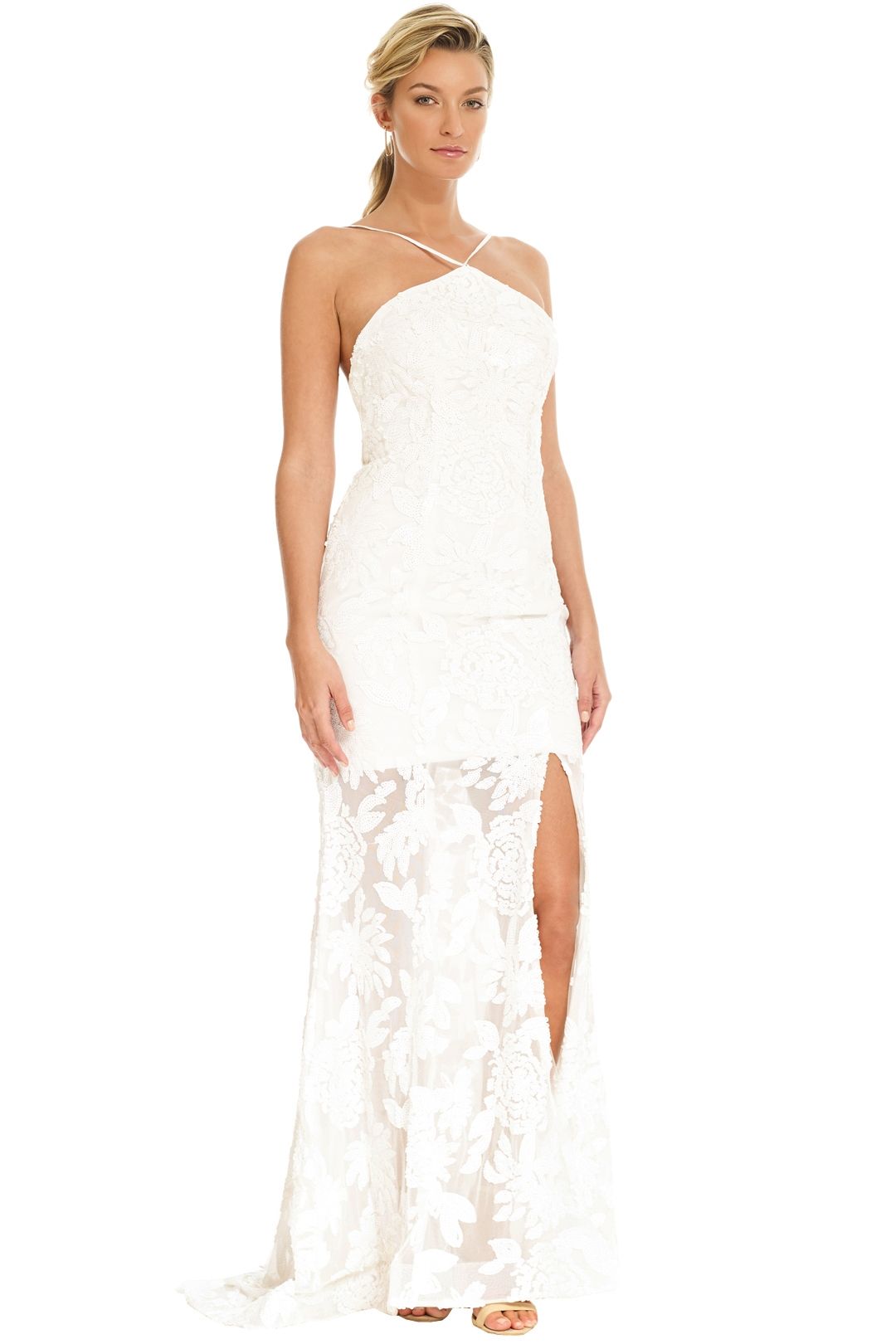 Tinaholy - White Halter Gown - Side