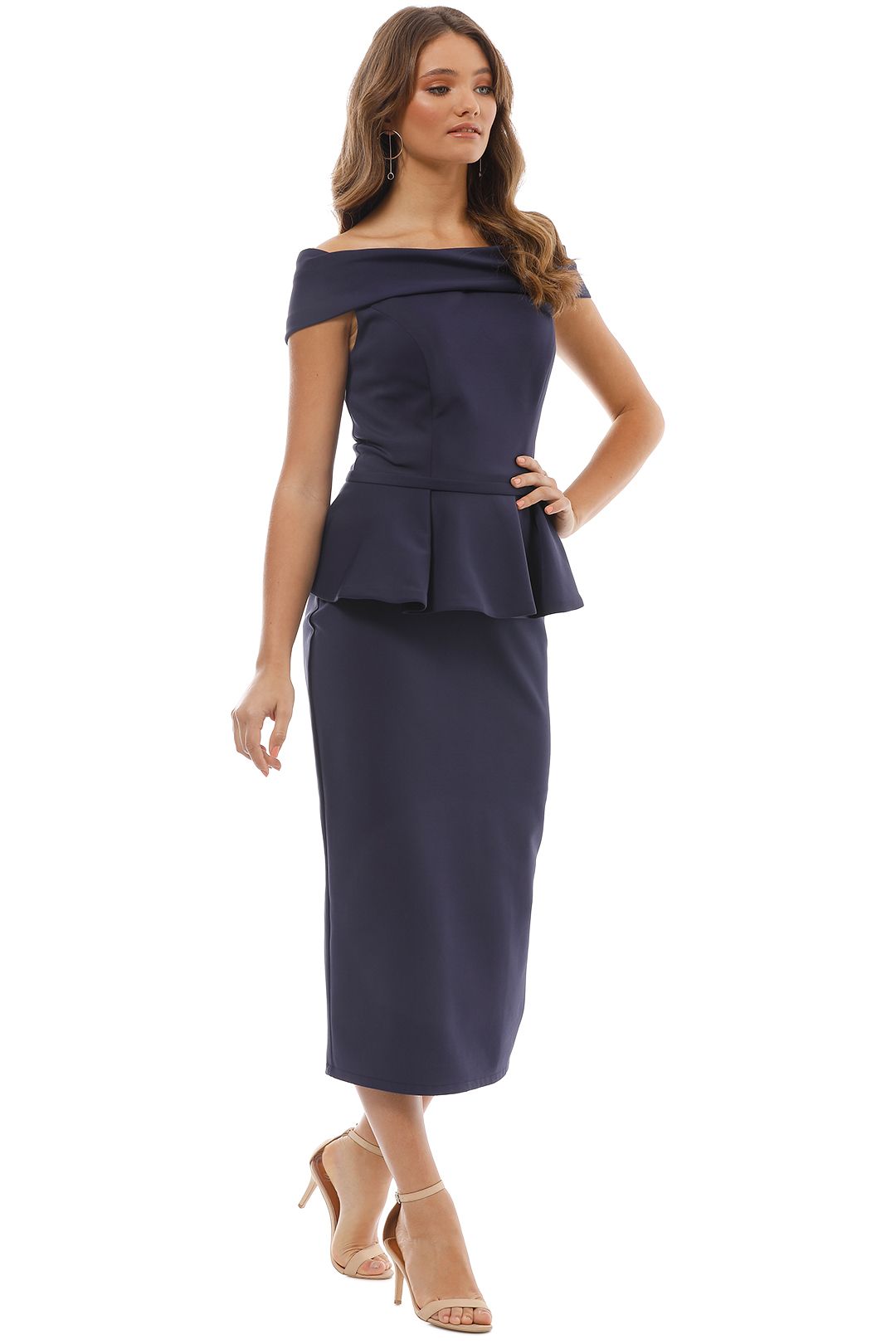 Navy Off Shoulder Peplum Dress by Tina Holy for Hire