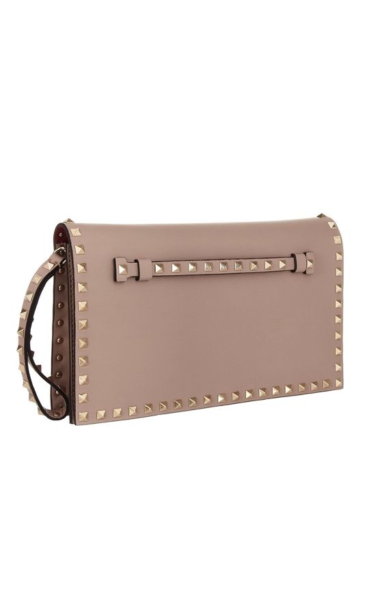 Valentino - Rockstud leather clutch - Blush - Side