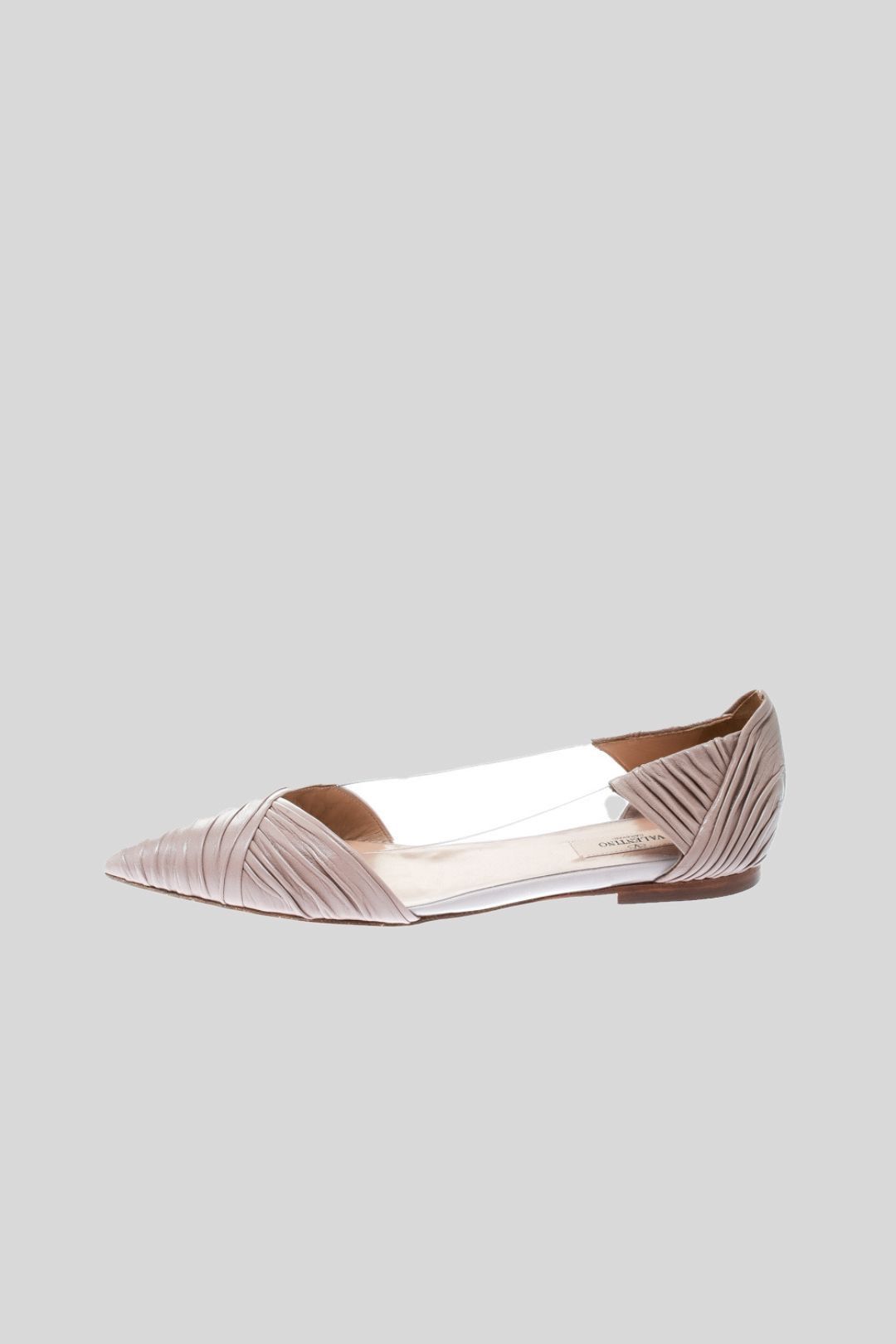 Nude Leather and PVC B Drape Pointed Toe Ballet Flats