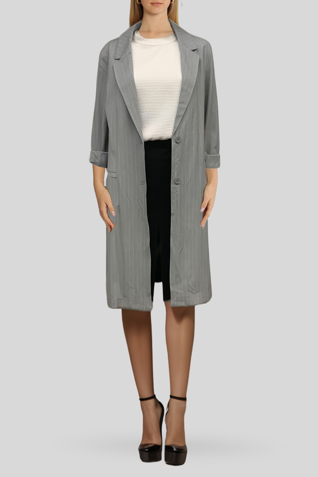 Vero Moda Long Blazer in Light Grey