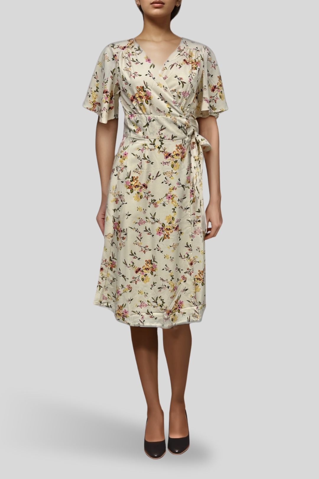 Vero Moda Wrap Midi Dress In Cream Floral