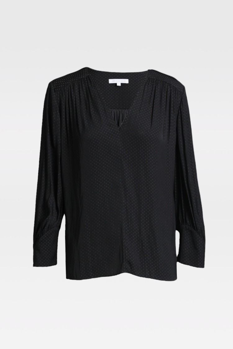 Veronika Maine - Black Patterned V Neckline Blouse