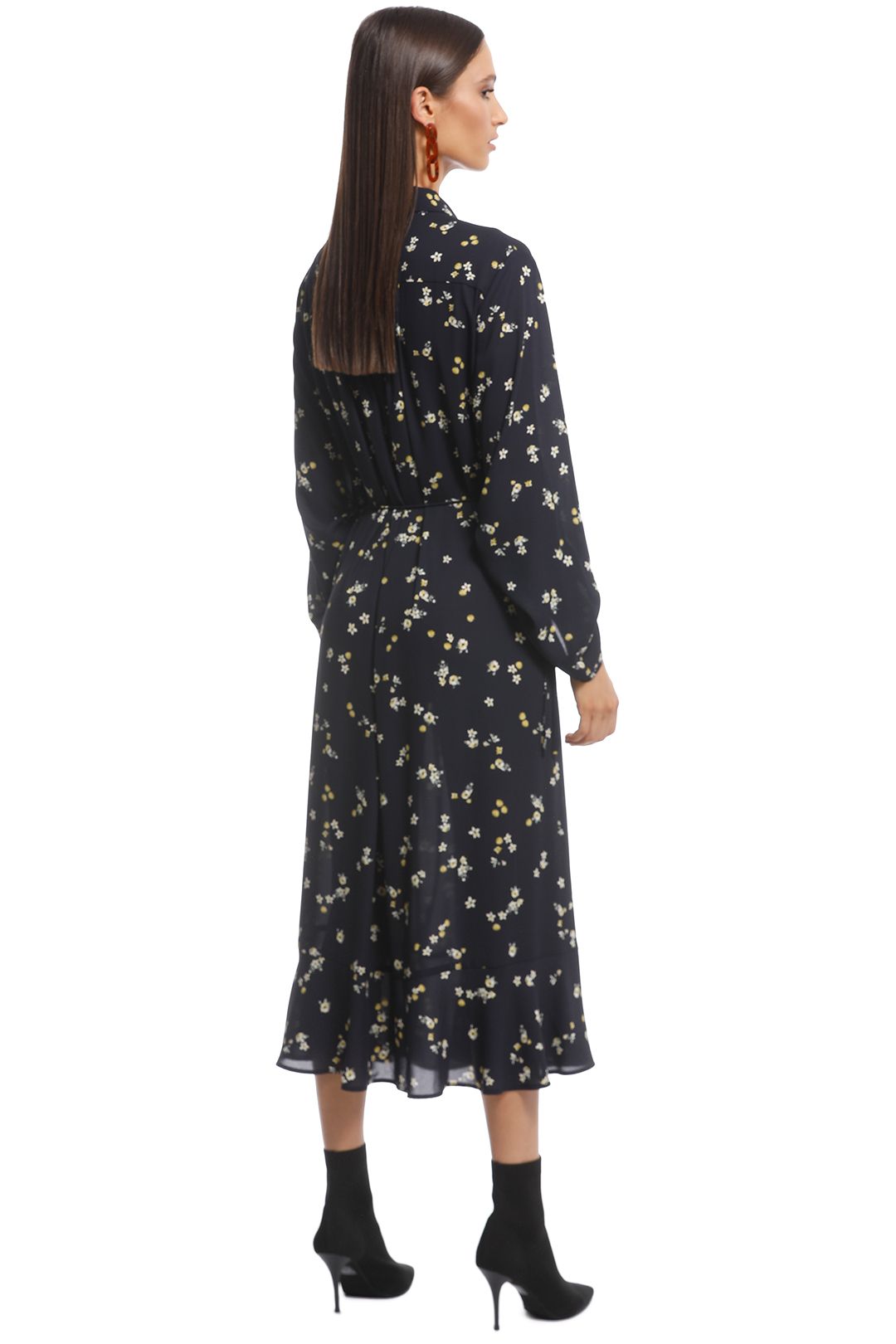 Veronika Maine - Dainty Floral Shirt Dress - Black Floral - Back