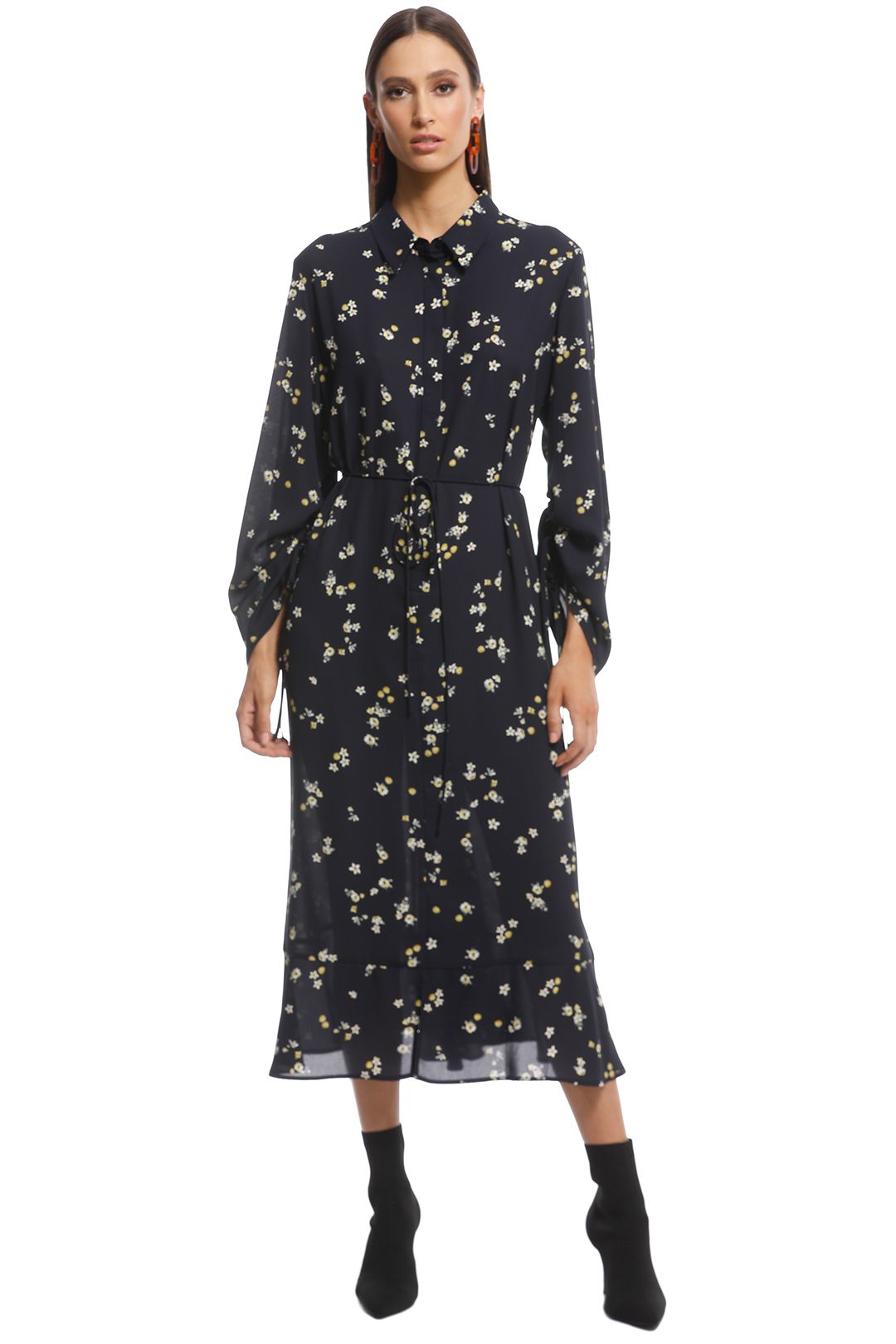 Veronika Maine - Dainty Floral Shirt Dress - Black Floral - Front