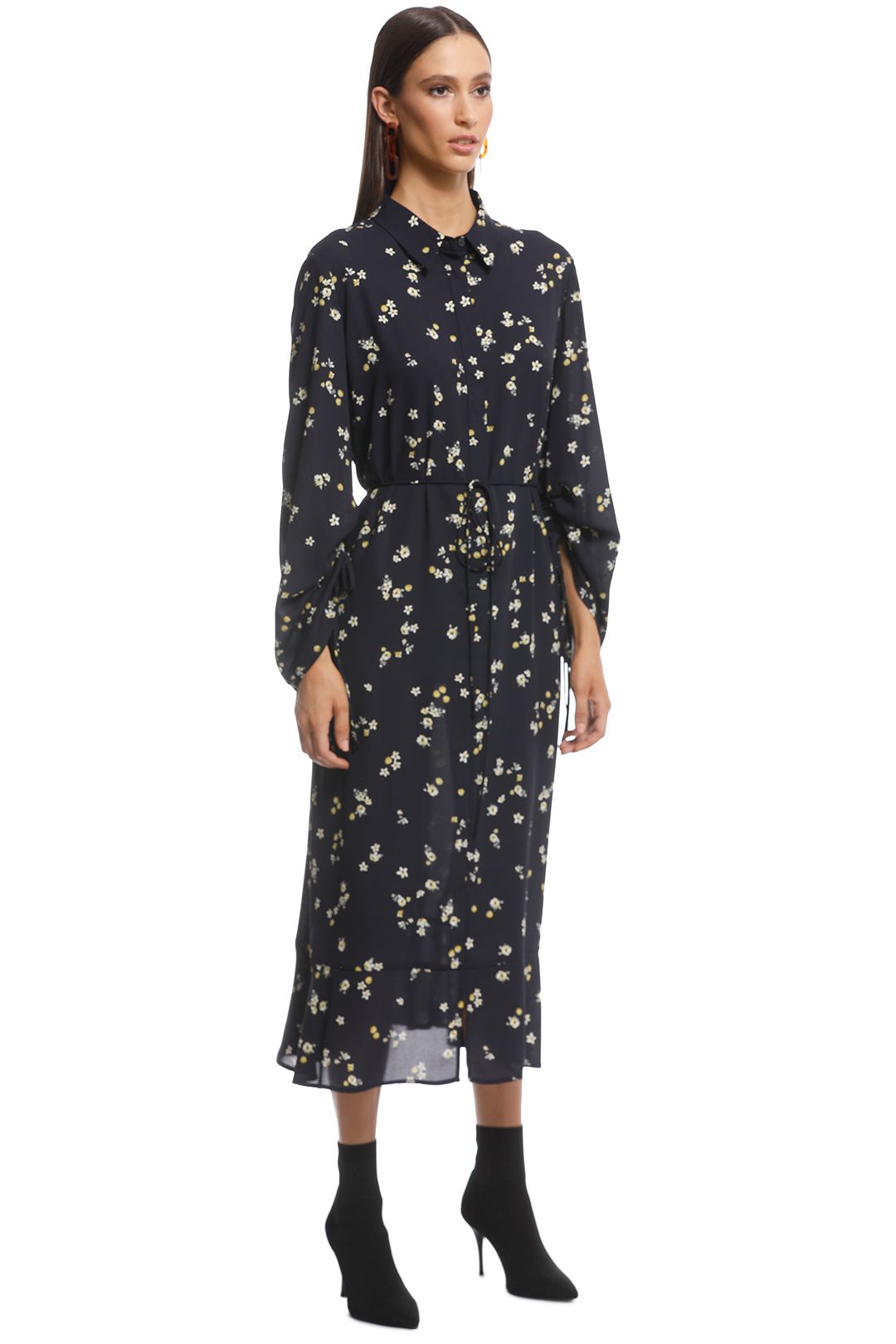 Veronika Maine - Dainty Floral Shirt Dress - Black Floral - Side