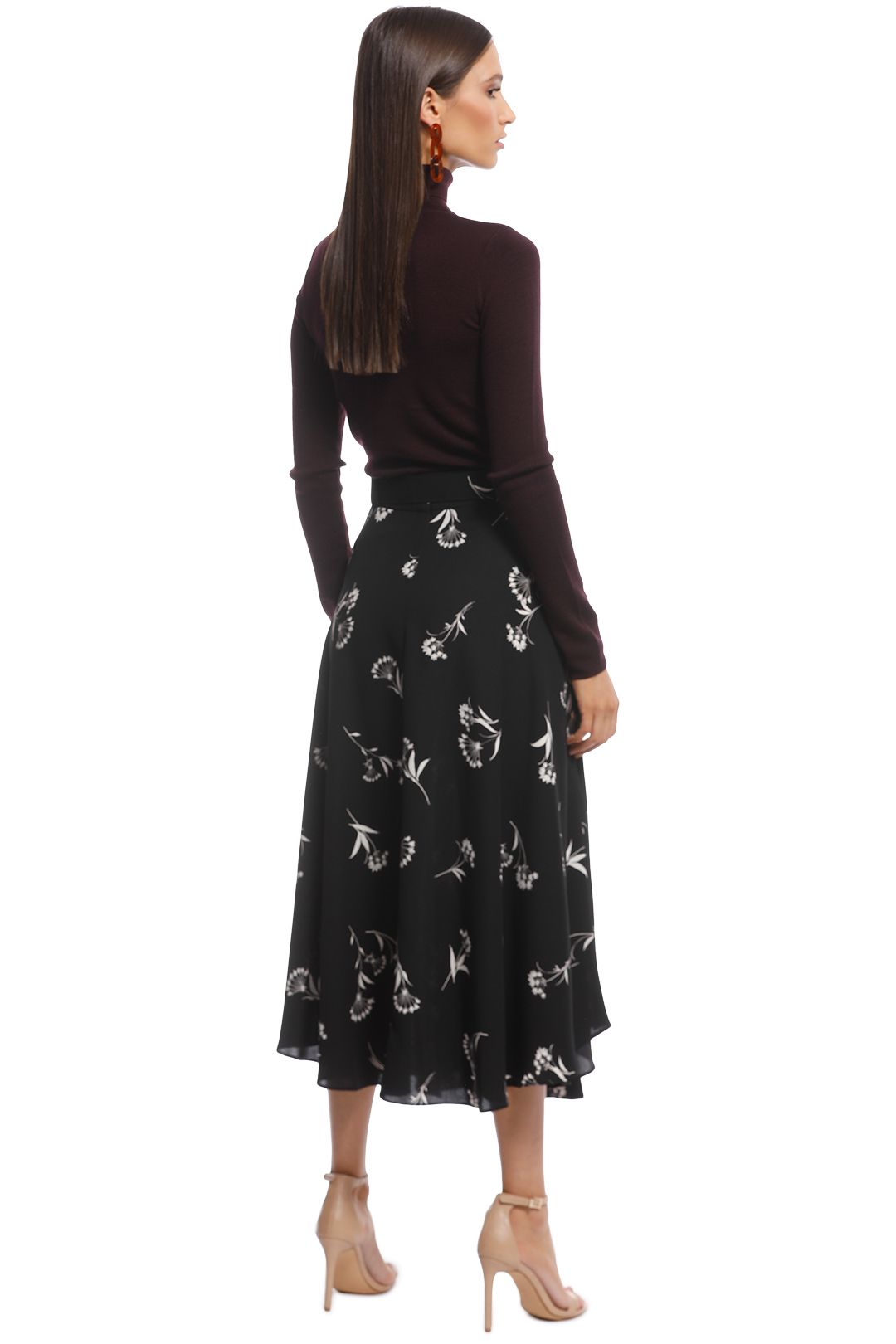 Veronika Maine - Fan Flowers Belted Skirt - Black Floral - Back